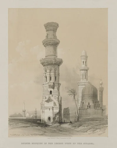 Egypt and Nubia, Volume III: Ruined Mosques in the Desert, West of the Citadel by Louis Haghe, print, 1849