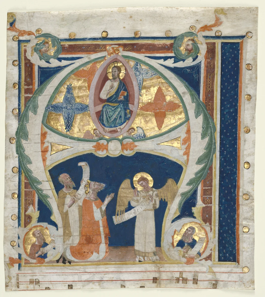 Historiated Initial (A) Excised from a Gradual: Christ in Majesty with King David and Prophets by Unknown, manuscript, 1295-1345