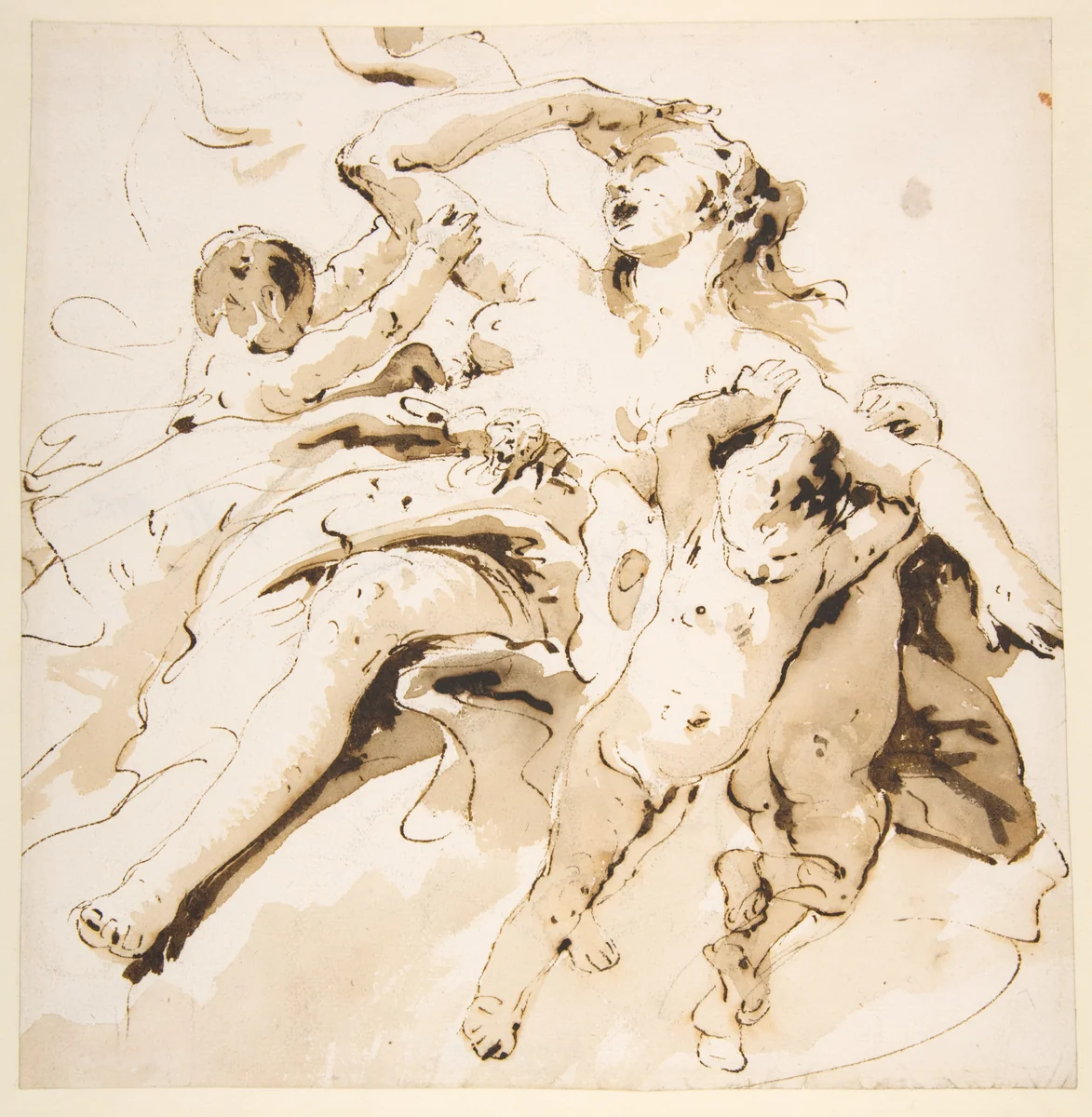 Woman Transported by Three Putti by Giovanni Battista Tiepolo, drawing, 1696-1770
