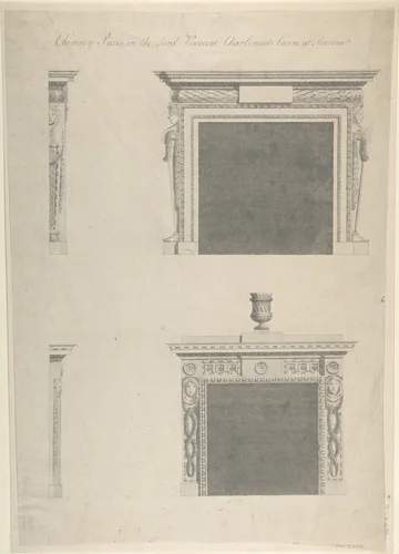 Designs for Two Chimney-pieces in Lord Viscount Charlemont's Casino at Marino, Dublin by Sir William Chambers, drawing, 1753-1764