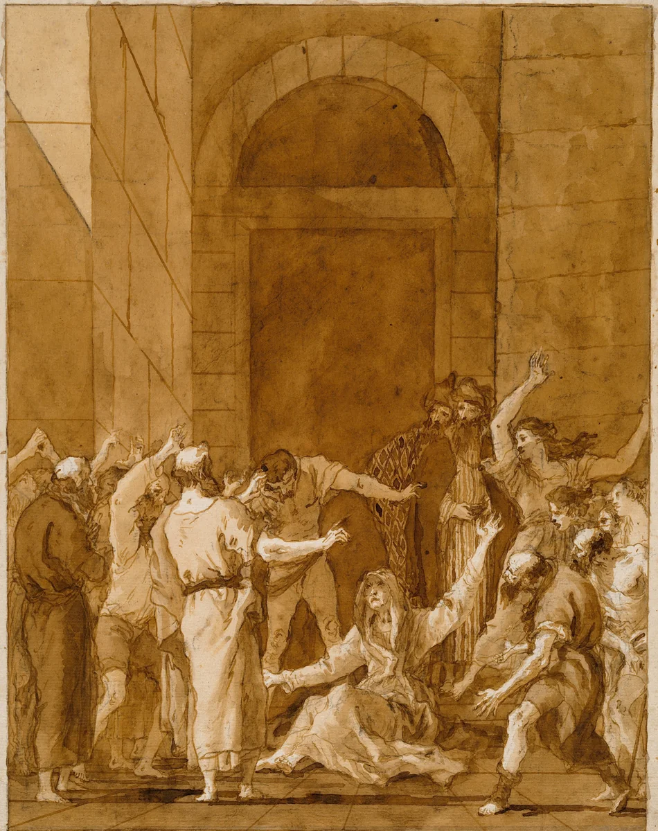 The Raising of Tabitha by Giovanni Domenico Tiepolo, drawing, 1790-1795