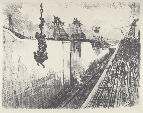 Dinner Time, Gatun Lock by Joseph Pennell, print, 1912