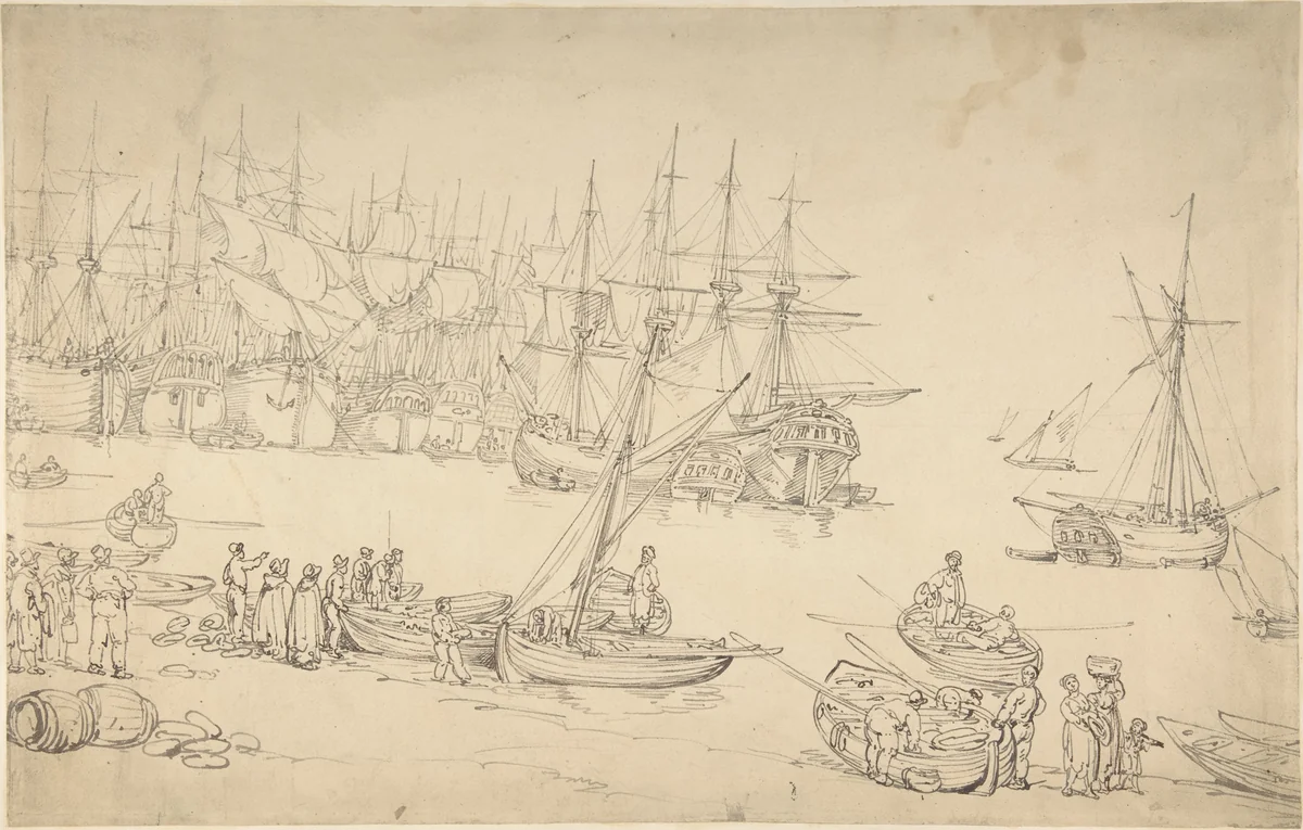 Harbor scene by Thomas Rowlandson, drawing, 1775-1827