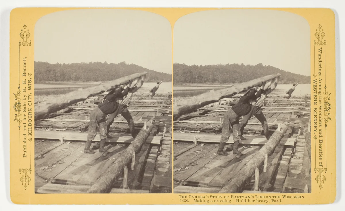 Making a Crossing. Hold Her Heavy, Pard. , from the series "The Camera's Story of Raftman's Life on the Wisconsin" by Henry Hamilton Bennett, photograph, 1886