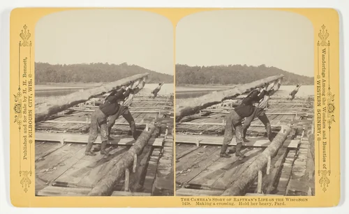 Making a Crossing. Hold Her Heavy, Pard. , from the series "The Camera's Story of Raftman's Life on the Wisconsin" by Henry Hamilton Bennett, photograph, 1886