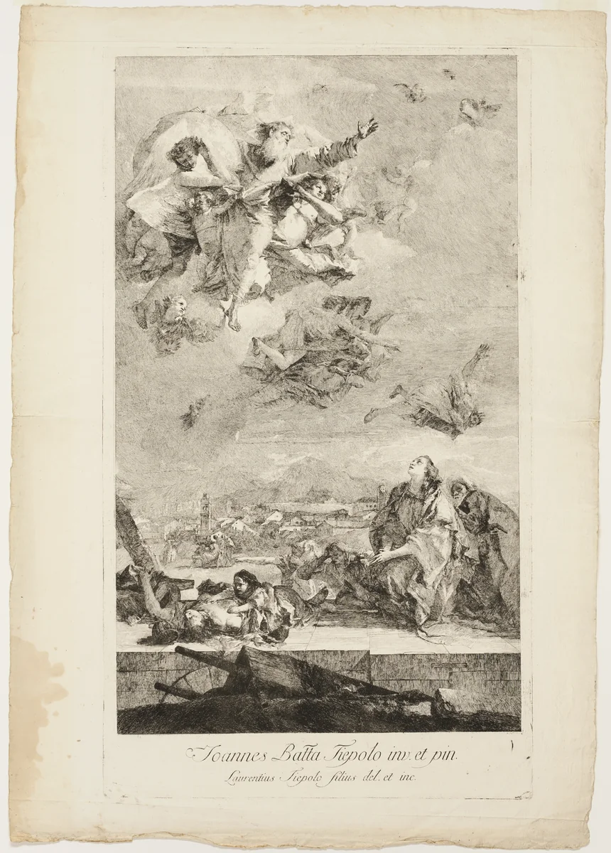 Saint Thecla Praying for the End of the Plague in the City of Este by Lorenzo Tiepolo, print, 1759-1761