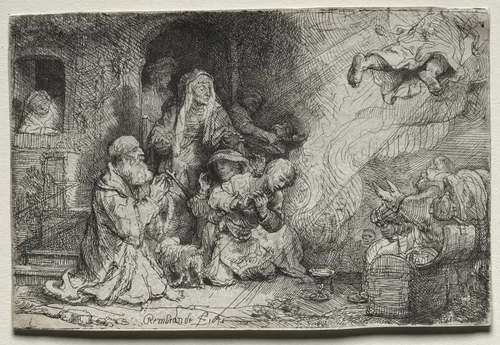 The Angel Departing from the Family of Tobit by Rembrandt van Rijn, print, 1641
