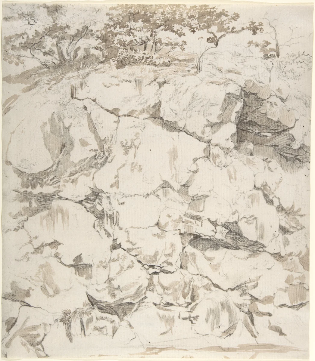 Rocky Cliff by Johann Christian Reinhart, drawing, 1761-1847