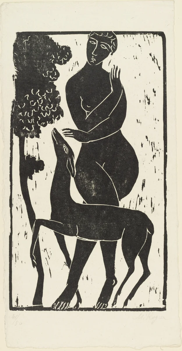 Woman and Doe (Frau mit Reh) by Moissey Kogan, print, 1926