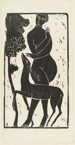 Woman and Doe (Frau mit Reh) by Moissey Kogan, print, 1926