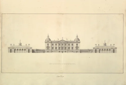 The West Front of Houghton Hall, Norfolk, Elevation by Isaac Ware, drawing, 1735