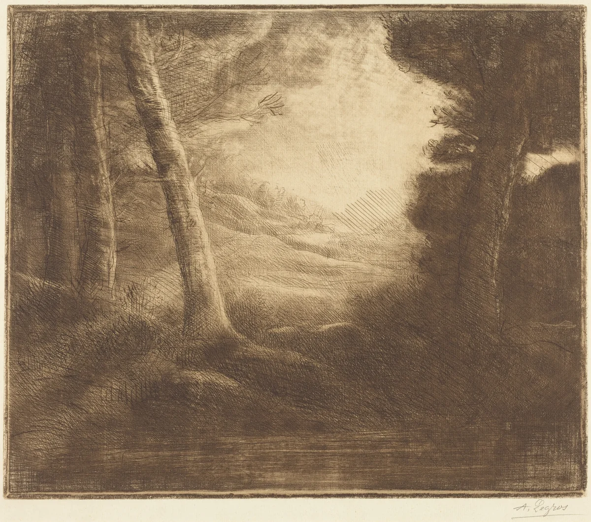 Water's Edge by Morning Light (Au bord de l'eau (Effet du matin)) by Alphonse Legros, print, 1837-1911