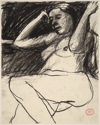 Untitled [seated nude with her forearms raised] by Richard Diebenkorn, drawing, 1955-1967