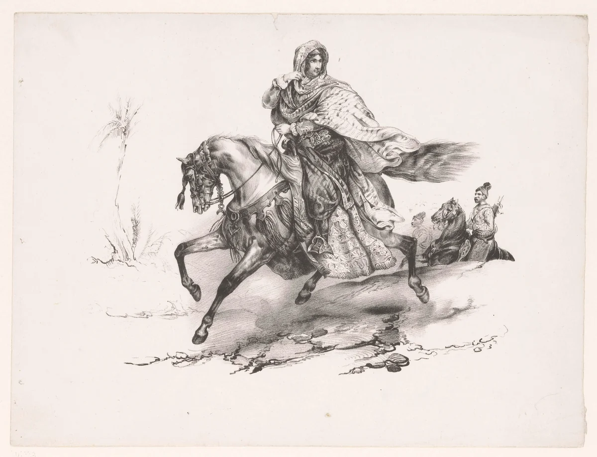 Odalisk op een Perzisch paard by anonymous, print, 1835