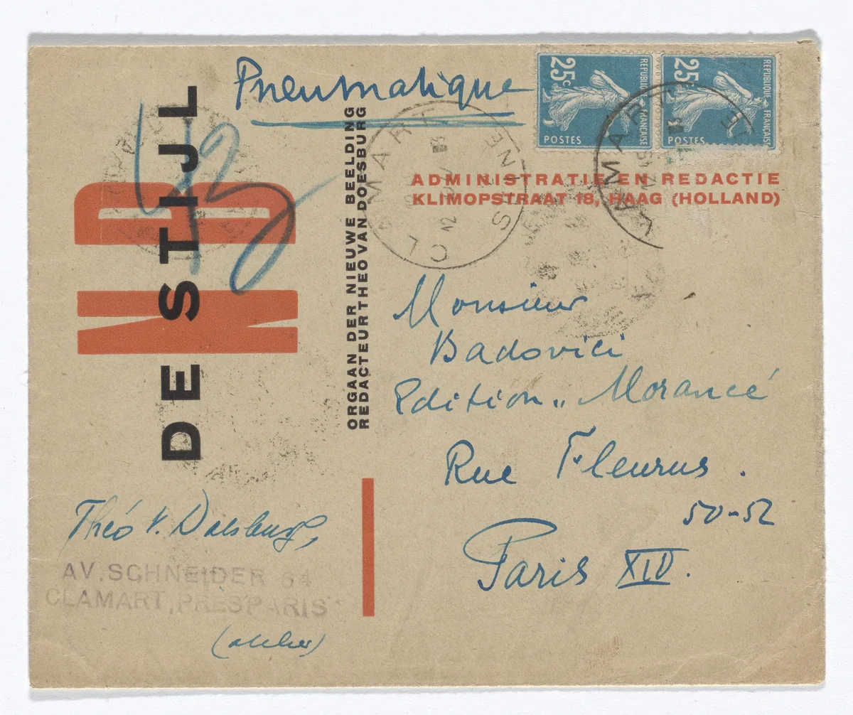 De Stijl NB stationery envelope by Theo van Doesburg, design, 1924