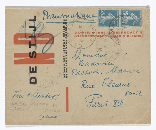 De Stijl NB stationery envelope by Theo van Doesburg, design, 1924