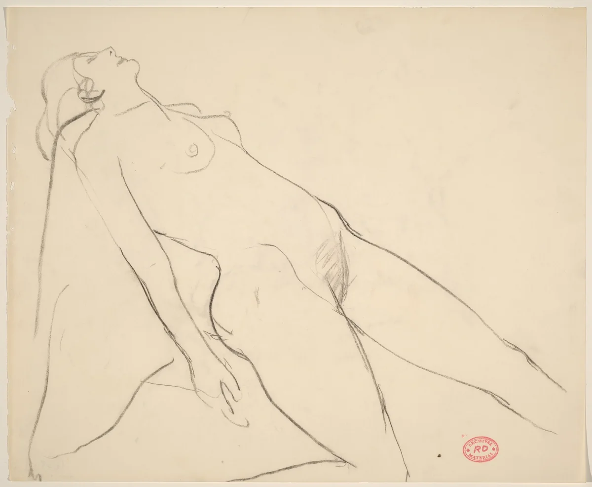 Untitled [female nude leaning back] by Richard Diebenkorn, drawing, 1955-1967