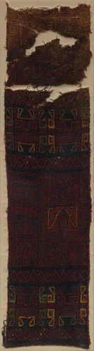 Textile Fragment with Frontal Deity Heads, Felines, and Interlace Pattern by Unknown, textile, -700--400