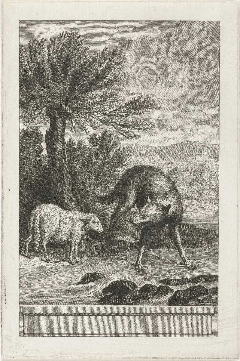 De wolf en het lam by Abraham Delfos, print, 1741-1820