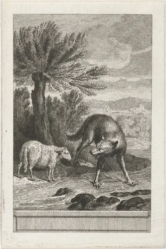 De wolf en het lam by Abraham Delfos, print, 1741-1820