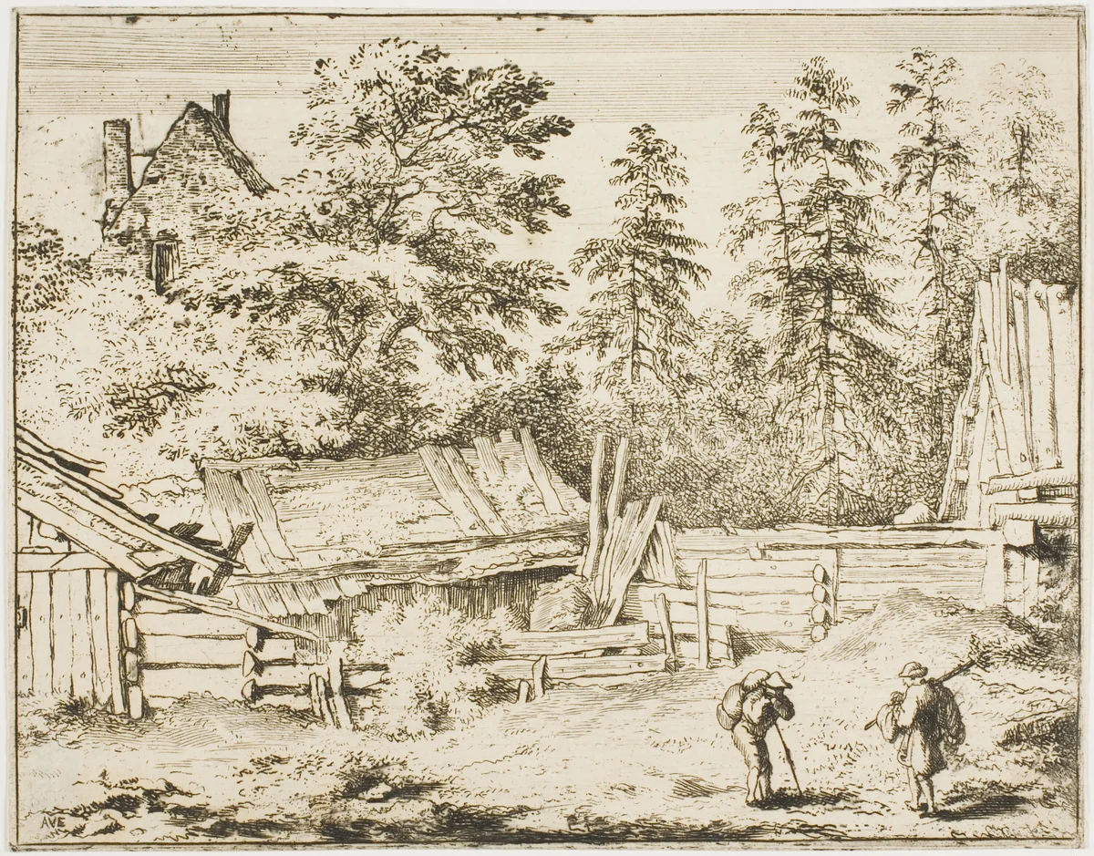 Farm Sheds by Allart van Everdingen, print, 1641-1675