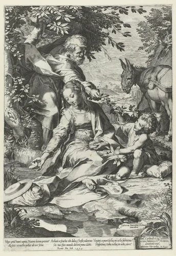 Rust op de terugtocht uit Egypte by Unknown, print, 1575