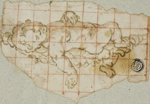 Putto with Garland by Andrea Lilio, drawing, 1575-1642