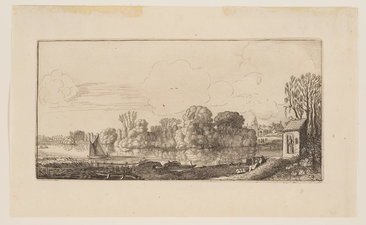 A Little Chapel by a Pond, from Six Landscapes by Jan van de Velde, print, 1613-1640
