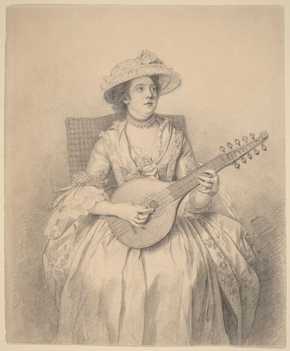 Woman Playing a Cittern by Nathaniel Dance-Holland, drawing, 1765-1775