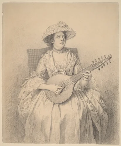 Woman Playing a Cittern by Nathaniel Dance-Holland, drawing, 1765-1775
