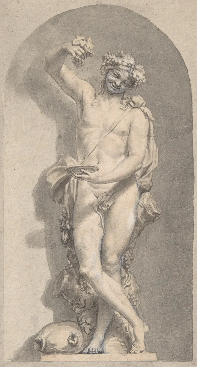 Silhouetted Study of Bacchus in a Niche by anonymous, drawing, 1700-1800