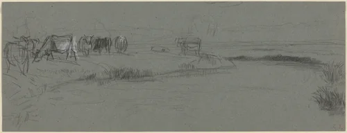 River Bank with Cattle by Constant Troyon, drawing, 1850