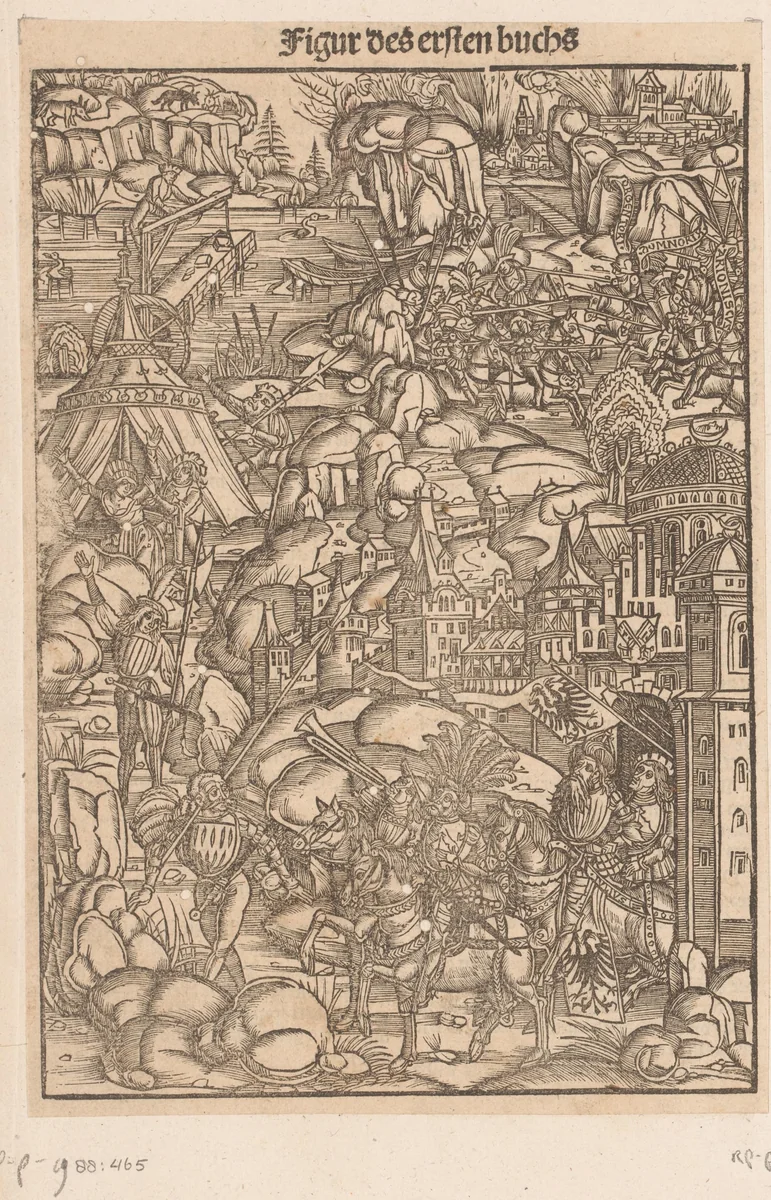 Veldslag van Julius Caesar tegen de Galliërs by anonymous, print, 1508