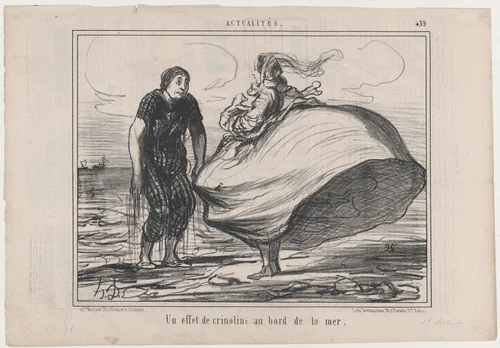 Un effet de crinoline au bord de la mer, from Actualités, published in Le Charivari, September 17, 1857 by Honoré Daumier, print, 1857