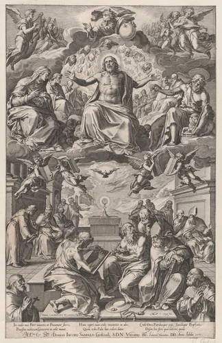 The Dispute of the Church Fathers over the Holy Sacrament by Cornelis Cort, print, 1575
