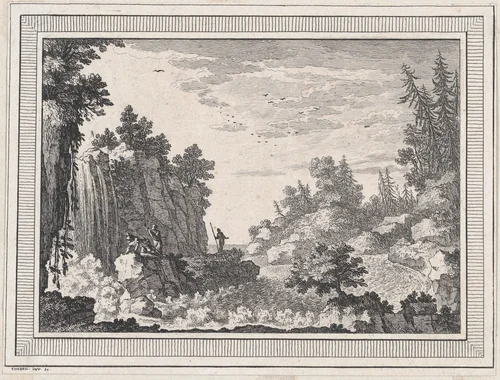 Landscape, from a series of six landscapes dedicated to Madame La Marquise de Pompadour by Quentin Pierre Chedel, print, 1720-1762