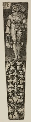 Dagger Sheath with a Landsknecht by Jacob Binck, print, 1563-1575