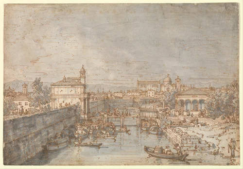 Padua: The River Bacchiglione and the Porta Portello by Canaletto, drawing, 1747-1763