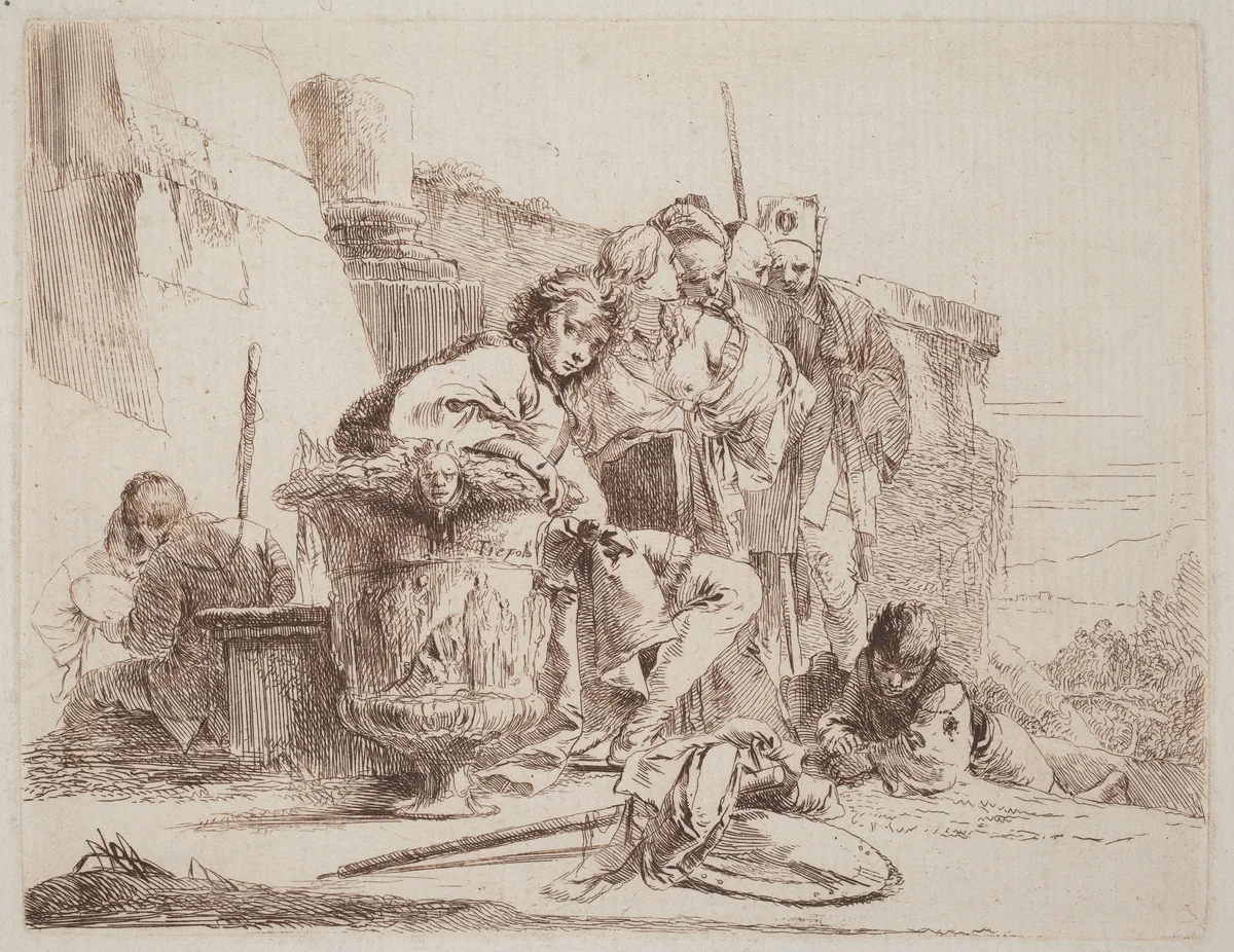 Seated Youth Leaning against an Urn by Giovanni Battista Tiepolo, print, 1740-1743