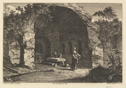 La Caffarella (ou Grotte d'Egerie) by Jean Morin, print, 1620-1650
