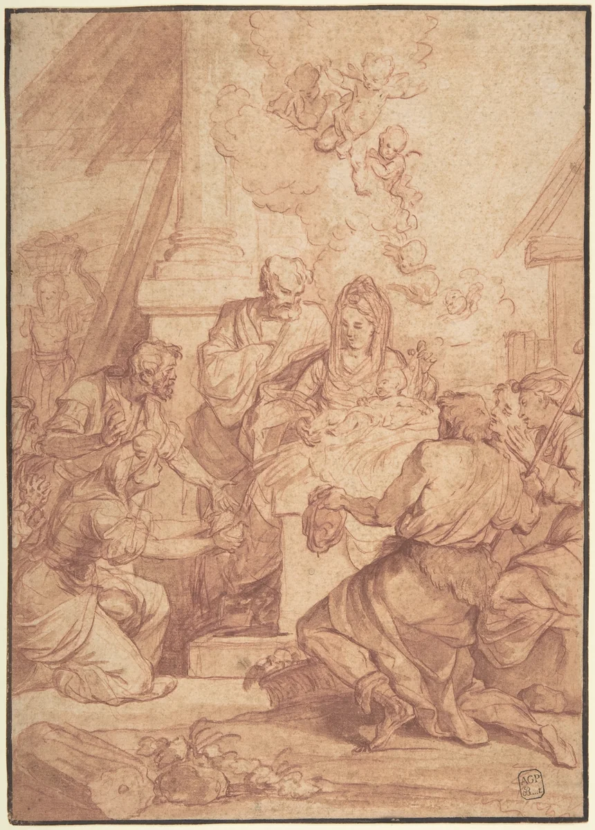 Adoration of the Shepherds by Nicolas Bertin, drawing, 1680-1736