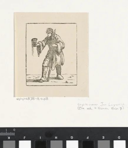 Bedelende man met hoed en stok by Jacob Plügger, print, 1805-1871