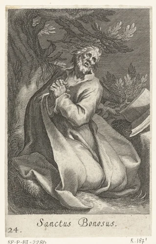 Heilige Bonosus als kluizenaar by Boëtius Adamsz. Bolswert, print, 1590-1612
