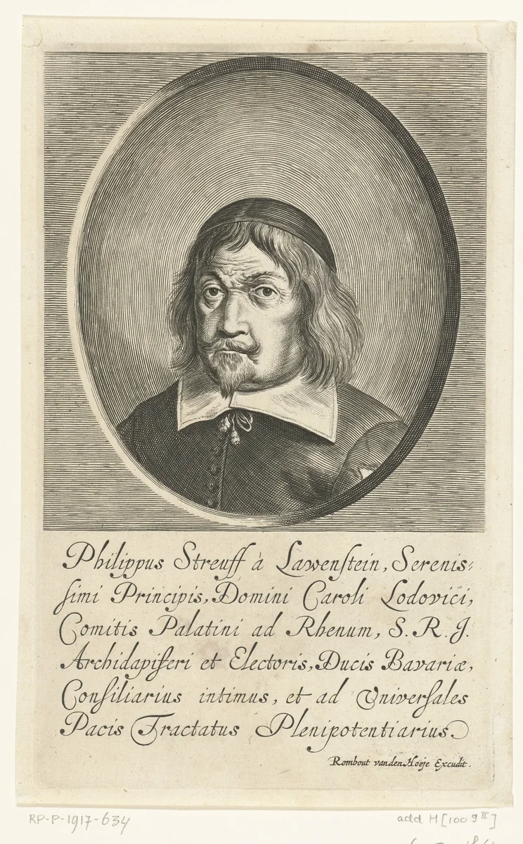 Portret van Philipp Streiff von Lauenstein by Pieter de Bailliu, print, 1623-1660