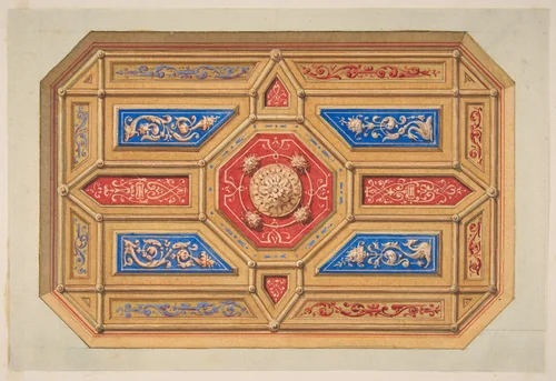 Design for a paneled ceiling by Jules-Edmond-Charles Lachaise, drawing, 1820-1897