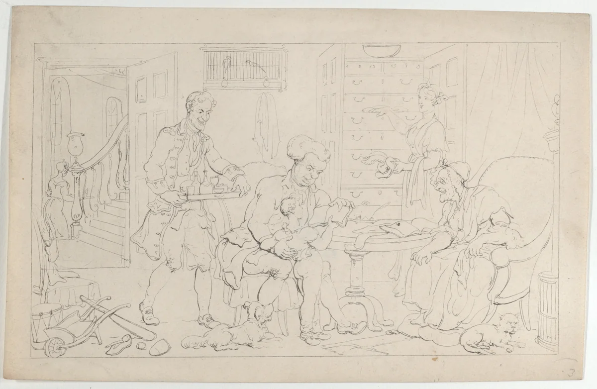 Childhood: The Tender Nurse's Care Resigned, from "The Dance of Life" by Thomas Rowlandson, print, 1817
