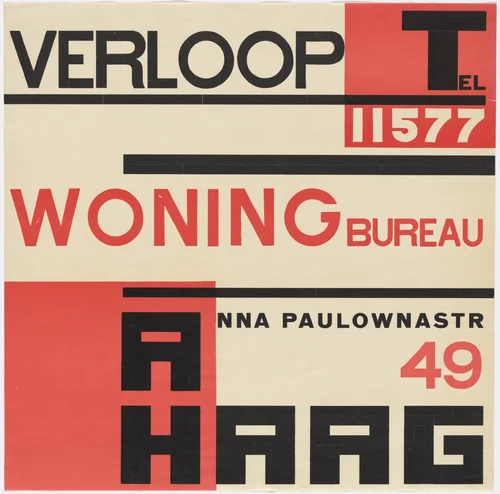 Advertisement for a Housing Rental Office (Verloop Woning Bureau) by Piet Zwart, design, 1923
