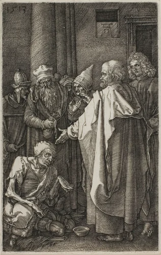 St. Peter and St. John Healing the Cripple, from The Engraved Passion by Albrecht Dürer, print, 1513