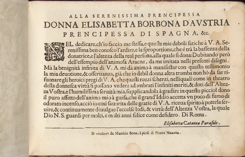 Teatro delle Nobili et Virtuose Donne..., page 2 (recto) by Isabella Catanea Parasole, book, 1616