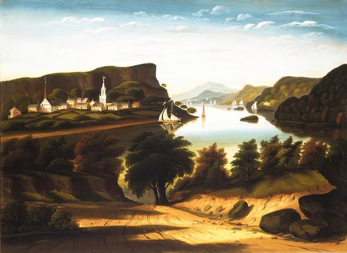 Lake George and the Village of Caldwell by Thomas Chambers, artwork, 1847-1850